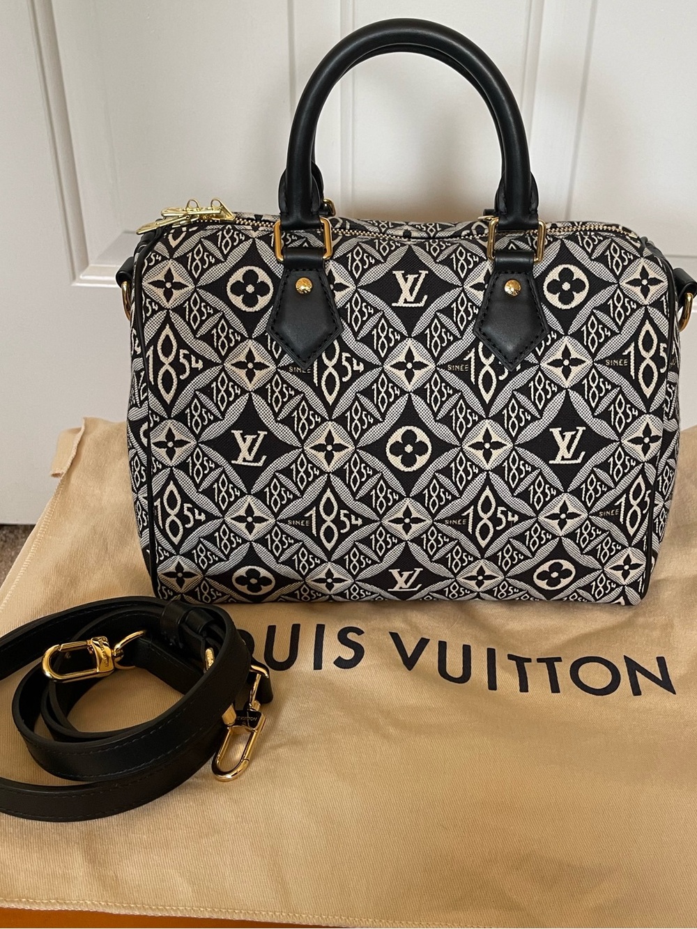 Louise Vuitton Speedy Bandouliere 25 In Noir Limited Edition Handbag